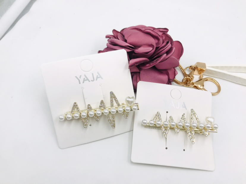 2021 Fashion New ECG Wave Rhinestone Pearl a Little Retro Women's Gold Side Clip Love Mouth Korean Style Diamond Hair Clip