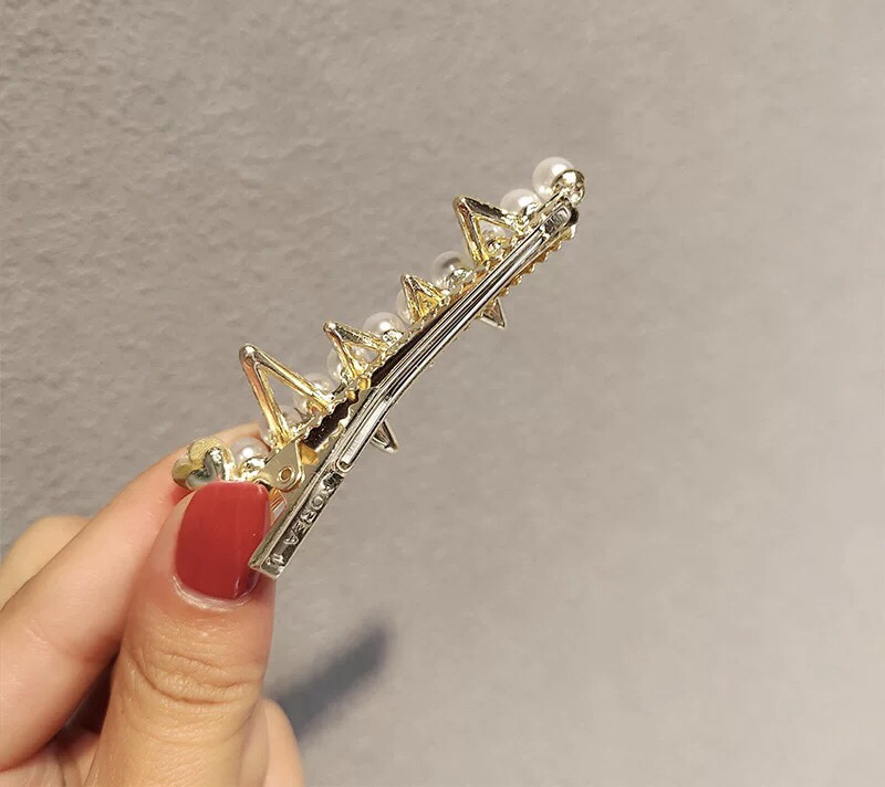 2021 Fashion New ECG Wave Rhinestone Pearl a Little Retro Women's Gold Side Clip Love Mouth Korean Style Diamond Hair Clip