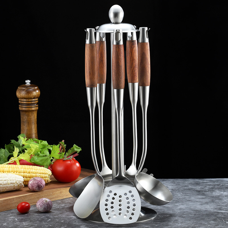 Jieyang 304 Stainless Steel Rosewood Spatula Spatula Kitchen Cooking Spoon And Shovel Kitchenware Set Soup Spoon And Strainer