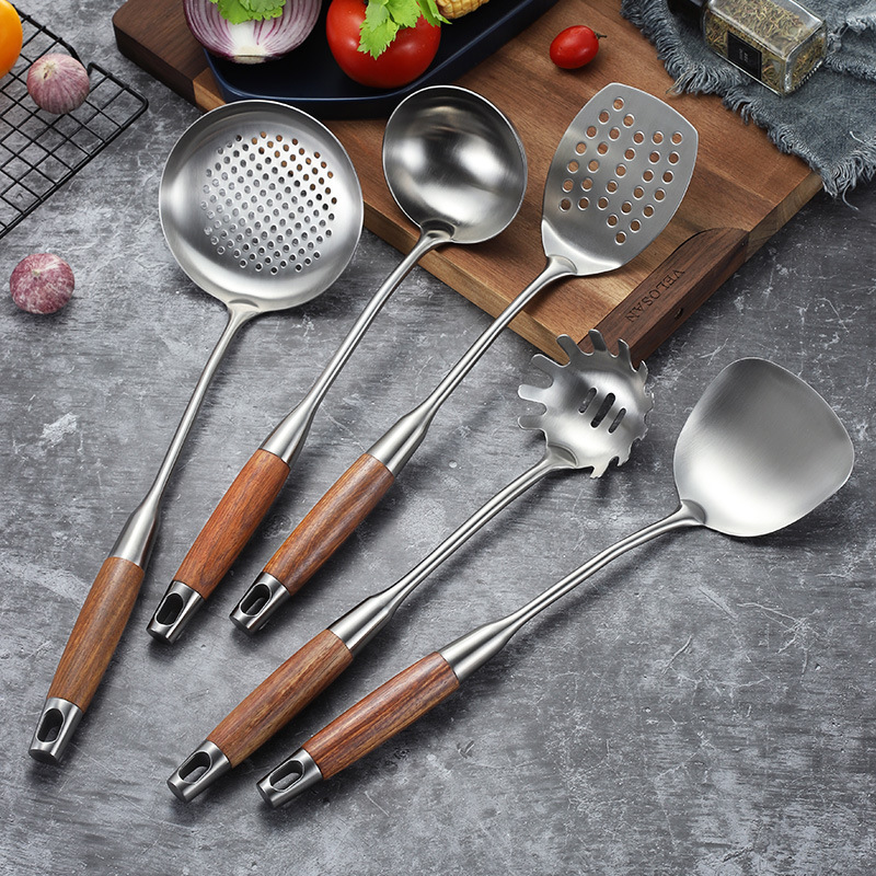 Jieyang 304 Stainless Steel Rosewood Spatula Spatula Kitchen Cooking Spoon And Shovel Kitchenware Set Soup Spoon And Strainer