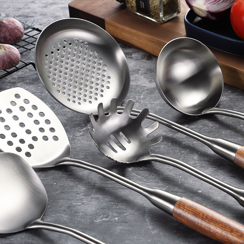 Jieyang 304 Stainless Steel Rosewood Spatula Spatula Kitchen Cooking Spoon And Shovel Kitchenware Set Soup Spoon And Strainer