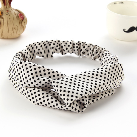 Hot-selling Korean version of the classic fresh small dot hair band Joker Wave dot printing middle fork hair band Spot wholesale