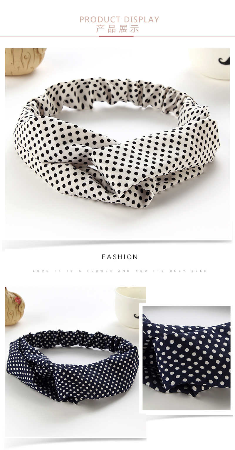 Hot-selling Korean version of the classic fresh small dot hair band Joker Wave dot printing middle fork hair band Spot wholesale