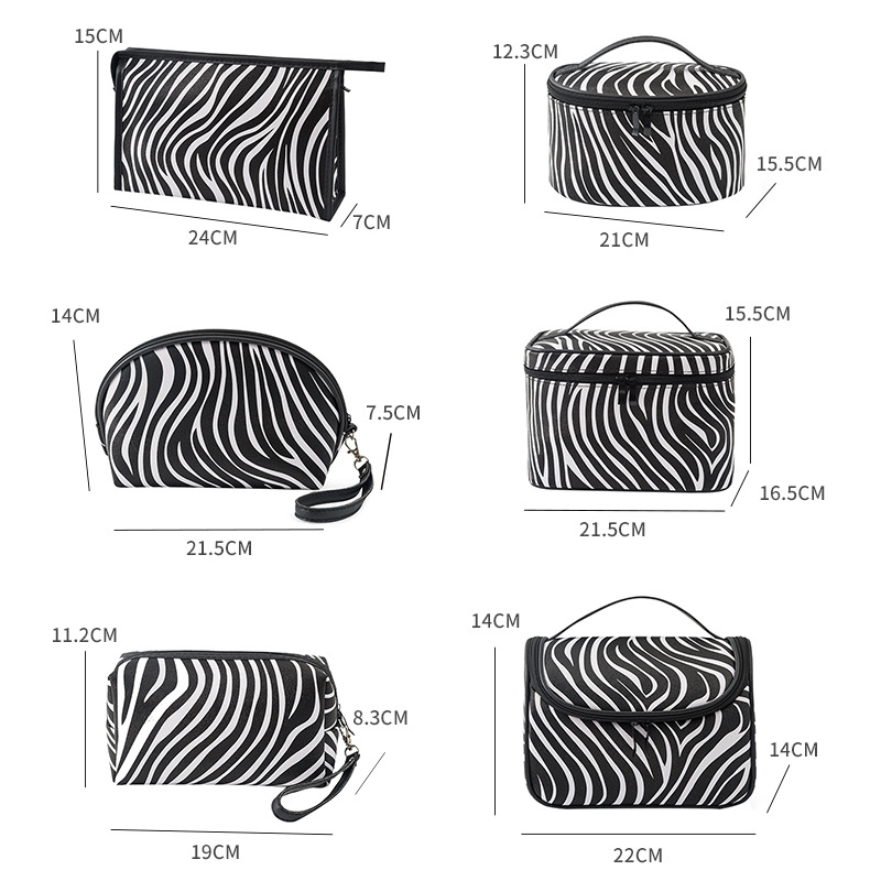 New Cross-Border Pu Travel Portable Large Capacity Storage Bag Striped Wash Bag Ladies Zebra Pattern Cosmetic Bag