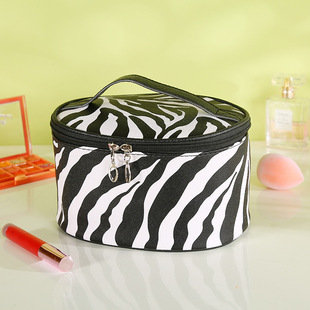New Cross-Border Pu Travel Portable Large Capacity Storage Bag Striped Wash Bag Ladies Zebra Pattern Cosmetic Bag
