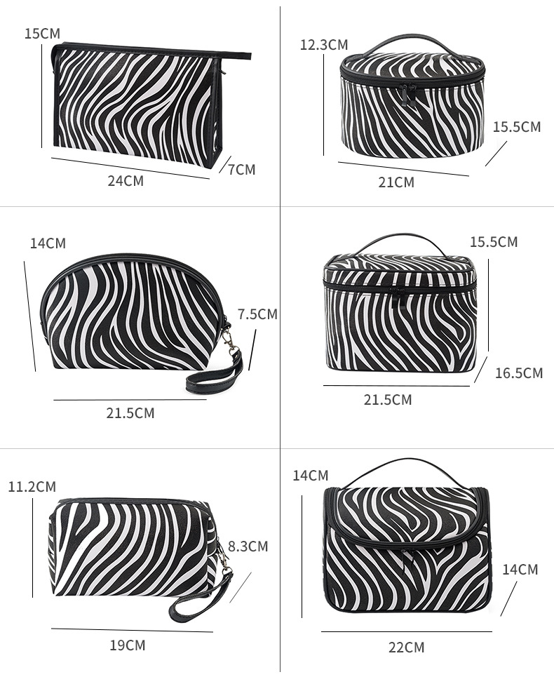 New Cross-Border Pu Travel Portable Large Capacity Storage Bag Striped Wash Bag Ladies Zebra Pattern Cosmetic Bag