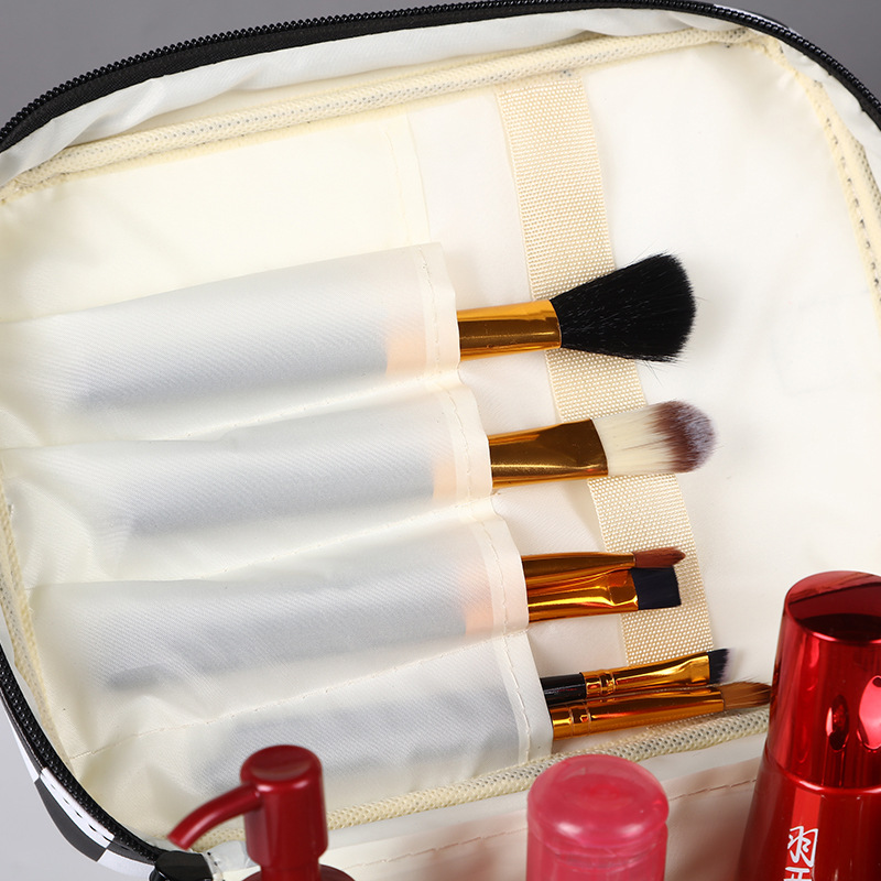 New Cosmetic Bag Black and White Chessboard Grid Wash Bag Korean Style Cosmetic Case Large Capacity Travel Cosmetics Storage Bag