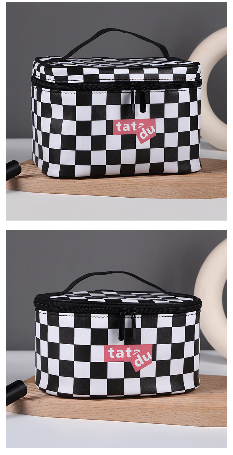 New Cosmetic Bag Black and White Chessboard Grid Wash Bag Korean Style Cosmetic Case Large Capacity Travel Cosmetics Storage Bag