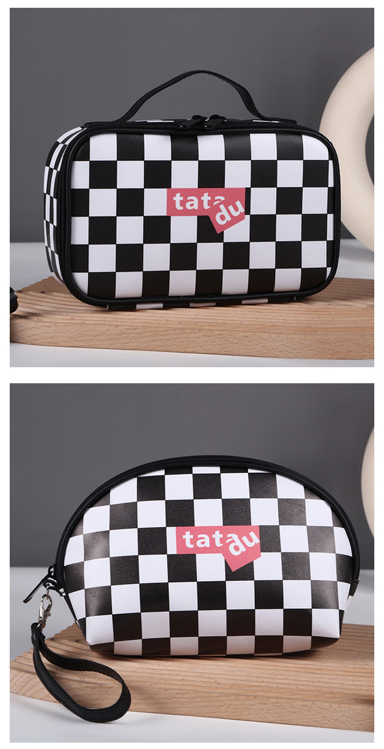 New Cosmetic Bag Black and White Chessboard Grid Wash Bag Korean Style Cosmetic Case Large Capacity Travel Cosmetics Storage Bag