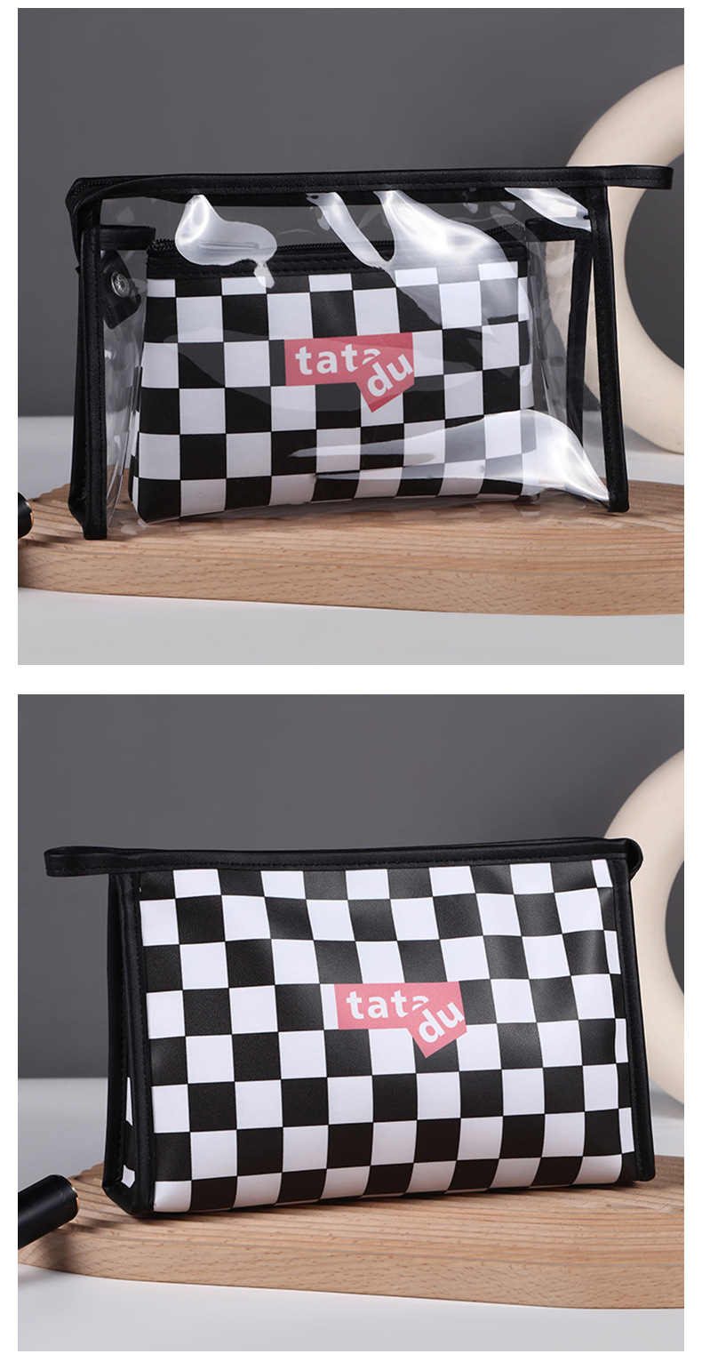New Cosmetic Bag Black and White Chessboard Grid Wash Bag Korean Style Cosmetic Case Large Capacity Travel Cosmetics Storage Bag
