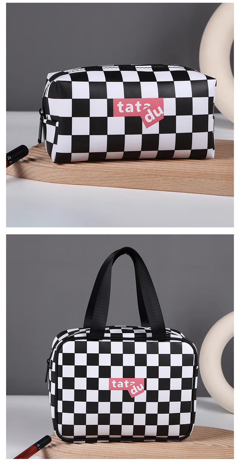 New Cosmetic Bag Black and White Chessboard Grid Wash Bag Korean Style Cosmetic Case Large Capacity Travel Cosmetics Storage Bag