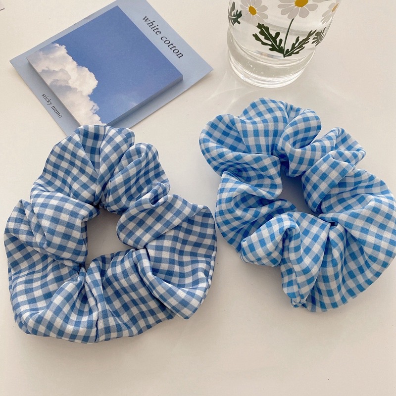 Oxygen blue tie string sweet broken wave point ring French large intestine ring hair ornament