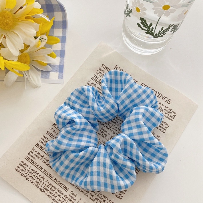 Oxygen blue tie string sweet broken wave point ring French large intestine ring hair ornament