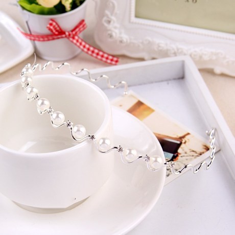 Korean Fashion Pearl Wave Headband High-End Rhinestone-Encrusted Bride Headband Hair Accessory Selective Rettroubled