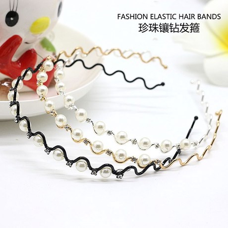 Korean Fashion Pearl Wave Headband High-End Rhinestone-Encrusted Bride Headband Hair Accessory Selective Rettroubled