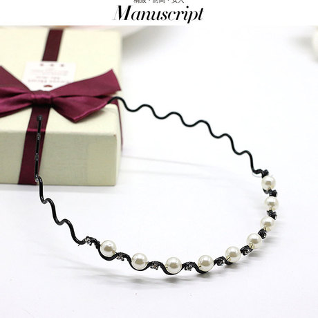 Korean Fashion Pearl Wave Headband High-End Rhinestone-Encrusted Bride Headband Hair Accessory Selective Rettroubled