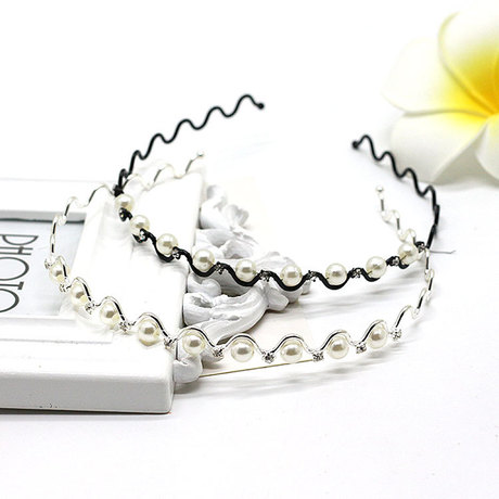 Korean Fashion Pearl Wave Headband High-End Rhinestone-Encrusted Bride Headband Hair Accessory Selective Rettroubled