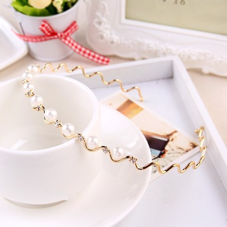 Korean Fashion Pearl Wave Headband High-End Rhinestone-Encrusted Bride Headband Hair Accessory Selective Rettroubled