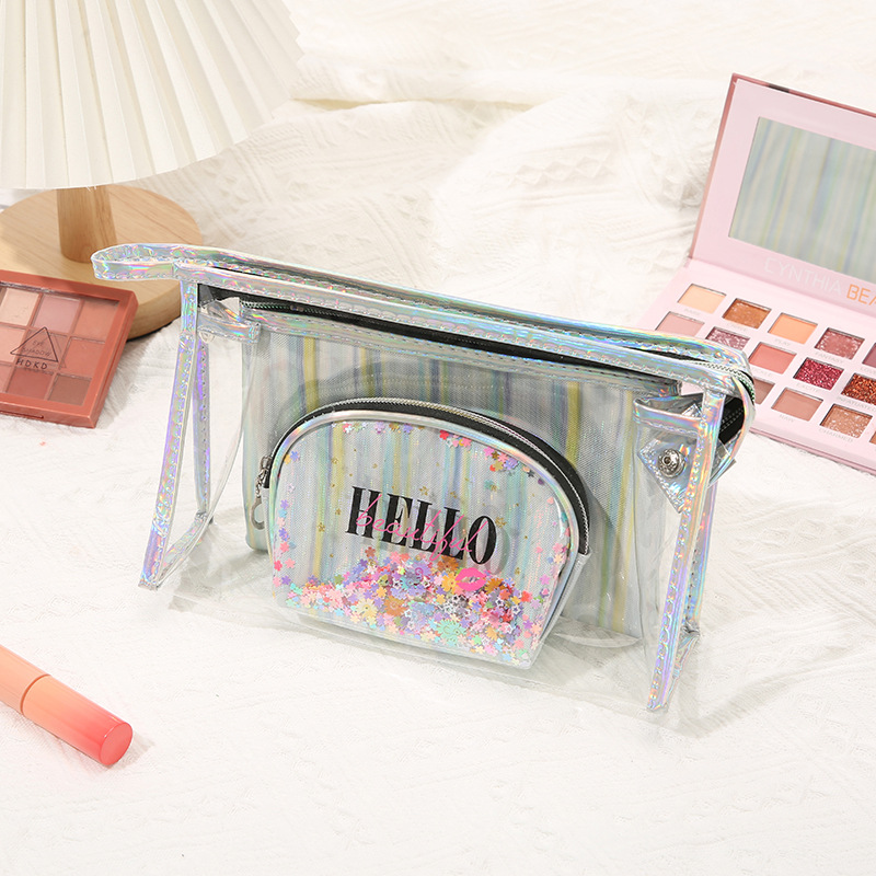 PVC Cosmetic Bag Set Personal Hygiene Bag Storage Bag Transparent Colorful Three-Piece Large Capacity Travel Portable Cosmetic Bag
