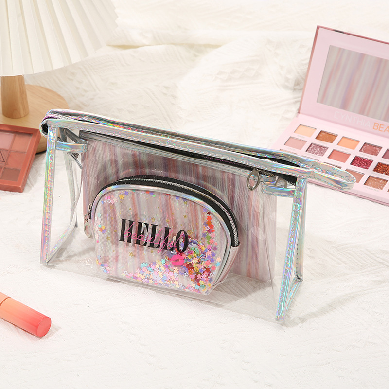 PVC Cosmetic Bag Set Personal Hygiene Bag Storage Bag Transparent Colorful Three-Piece Large Capacity Travel Portable Cosmetic Bag