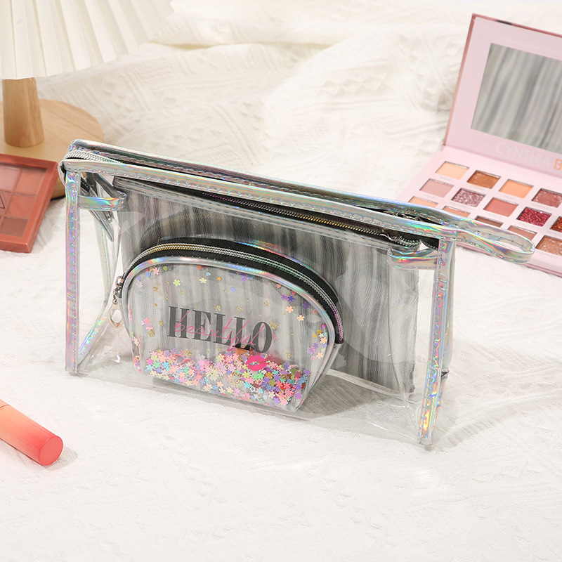 PVC Cosmetic Bag Set Personal Hygiene Bag Storage Bag Transparent Colorful Three-Piece Large Capacity Travel Portable Cosmetic Bag