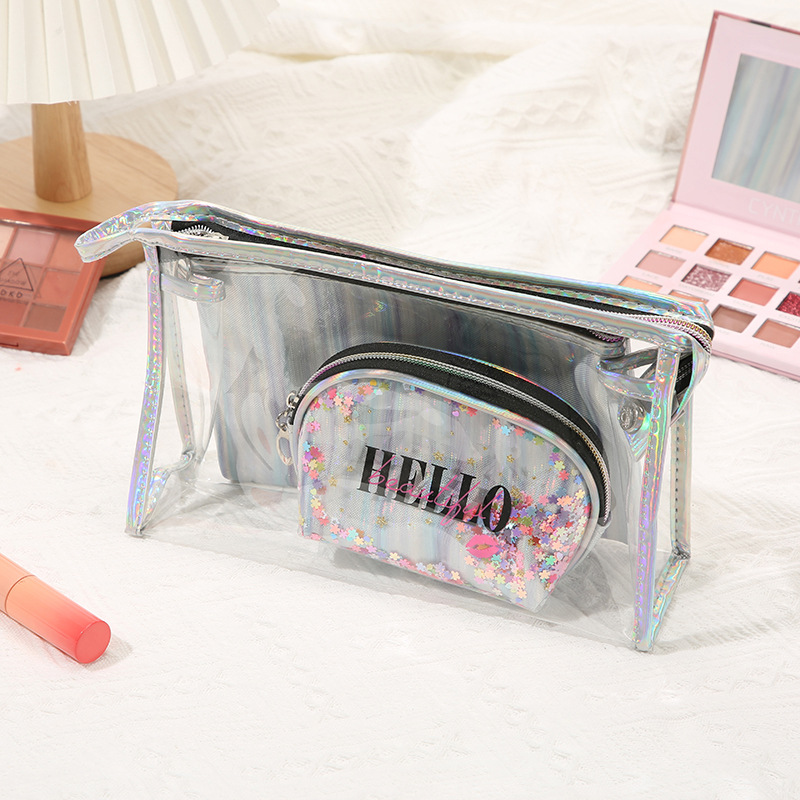 PVC Cosmetic Bag Set Personal Hygiene Bag Storage Bag Transparent Colorful Three-Piece Large Capacity Travel Portable Cosmetic Bag