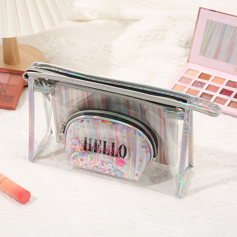 PVC Cosmetic Bag Set Personal Hygiene Bag Storage Bag Transparent Colorful Three-Piece Large Capacity Travel Portable Cosmetic Bag