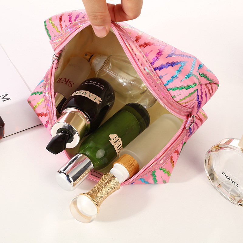 Factory Direct Sales New Japanese and Korean Colorful Gilding Octagonal Cosmetic Bag Large Capacity Travel Portable Striped Storage Bag Factory Direct Sales New Japanese and Korean Colorful Gilding Octagonal Cosmetic Bag Large Capacity Travel Portable Striped Storage Bag