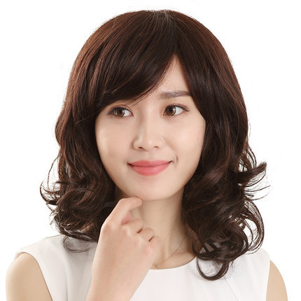 Wig Female Long Curly Hair Big Wave Cute Fluffy Full-Head Wig Style Middle-Aged and Elderly Real Human Hair Silk Screen Red Realistic Hair Cover