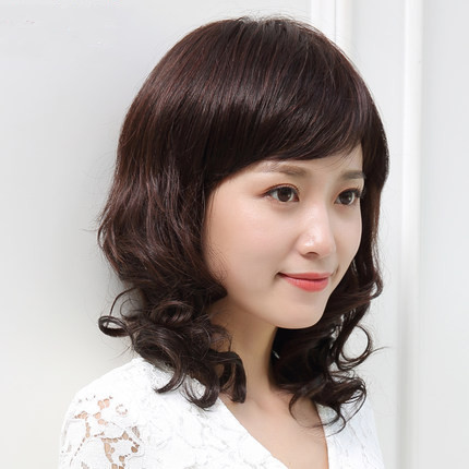 Wig Female Long Curly Hair Big Wave Cute Fluffy Full-Head Wig Style Middle-Aged and Elderly Real Human Hair Silk Screen Red Realistic Hair Cover