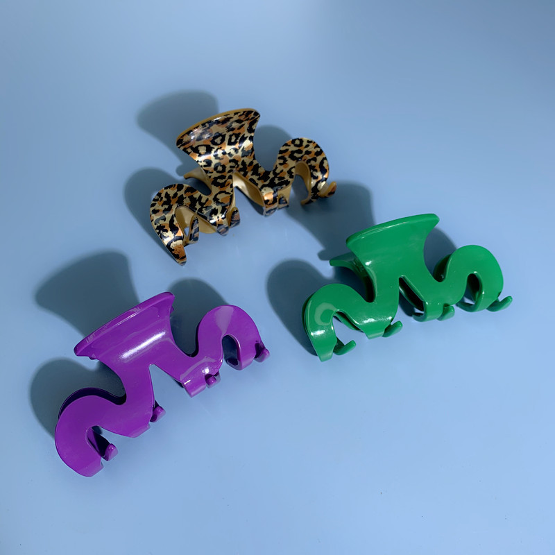 New High-Grade BV Green Leopard Print M Wave Acrylic Acetate Hairpin Back Head Updo Hair Claw Hair Accessories