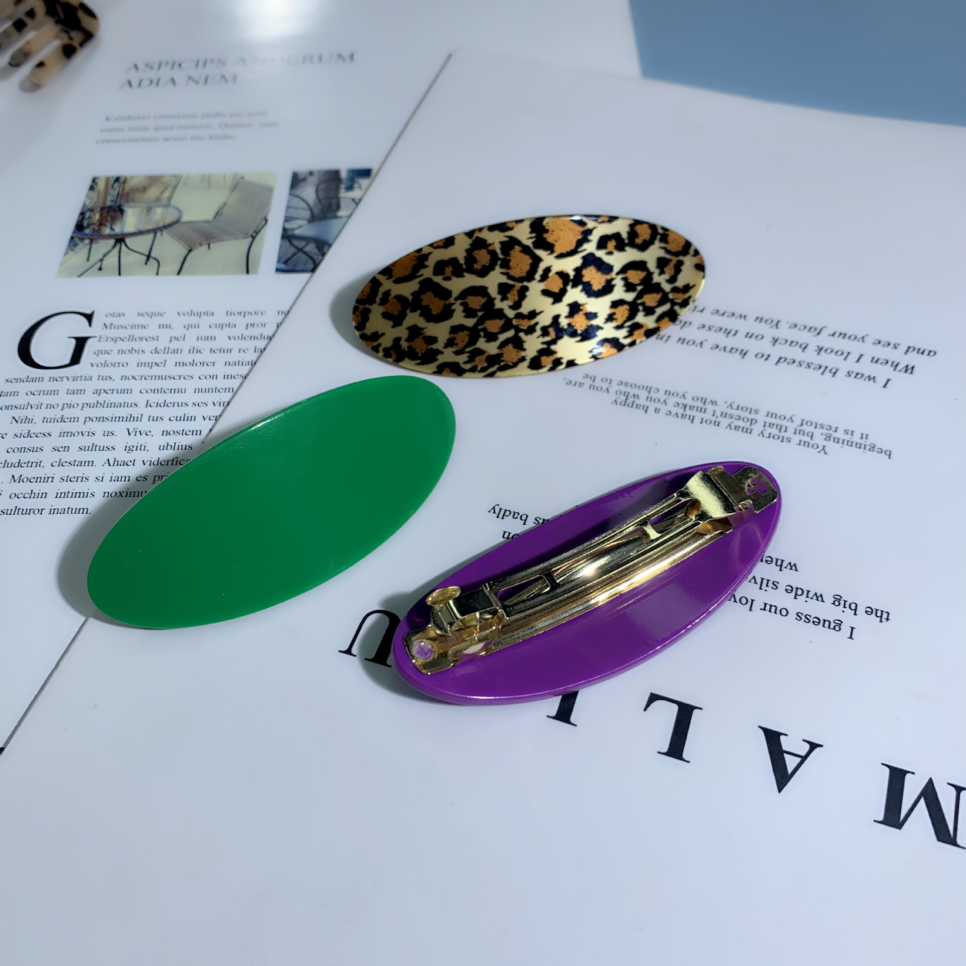 New High-Grade BV Green Leopard Print M Wave Acrylic Acetate Hairpin Back Head Updo Hair Claw Hair Accessories