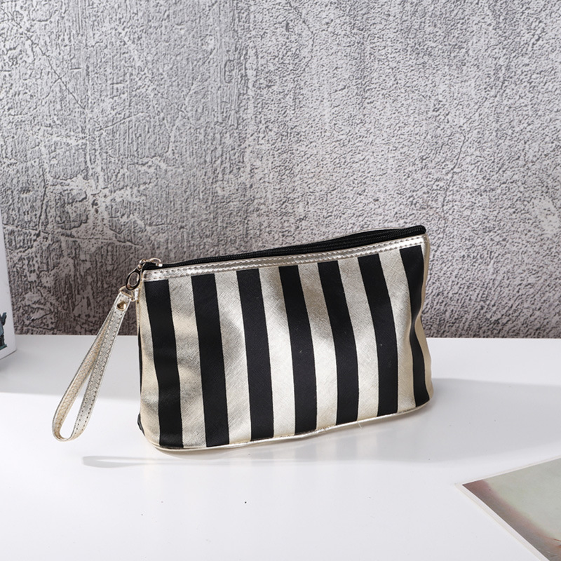 New Golden Edge Striped Hand-Carrying Cosmetic Bag Portable Household Makeup Storage Bag Handbag Small Factory Direct Supply