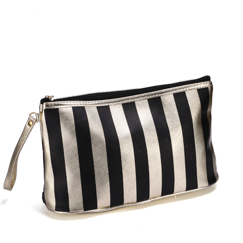 New Golden Edge Striped Hand-Carrying Cosmetic Bag Portable Household Makeup Storage Bag Handbag Small Factory Direct Supply