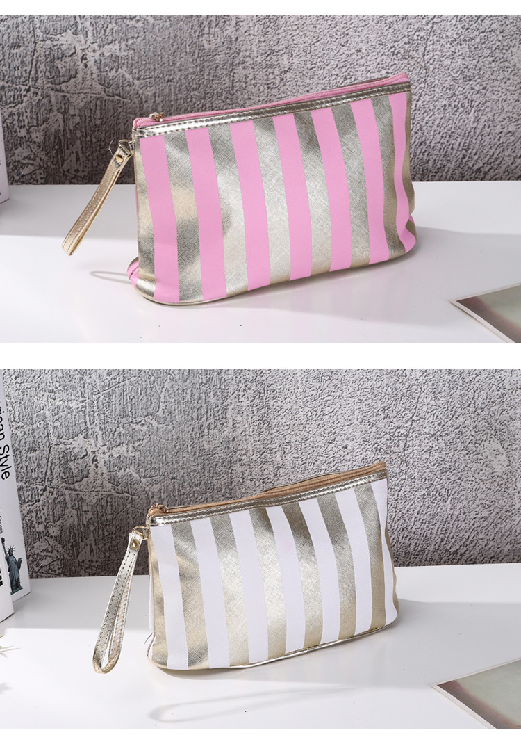 New Golden Edge Striped Hand-Carrying Cosmetic Bag Portable Household Makeup Storage Bag Handbag Small Factory Direct Supply