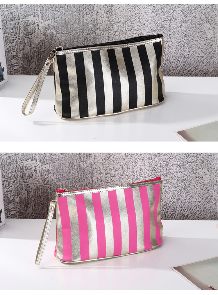 New Golden Edge Striped Hand-Carrying Cosmetic Bag Portable Household Makeup Storage Bag Handbag Small Factory Direct Supply