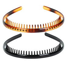 Foreign Trade Popular Style Retro Trendy Headband Polycarbonate (PC) Bright Black Toothed Spray Paint Headband Wholesale Love Wave Head Buckle Hair Accessories