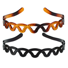 Foreign Trade Popular Style Retro Trendy Headband Polycarbonate (PC) Bright Black Toothed Spray Paint Headband Wholesale Love Wave Head Buckle Hair Accessories