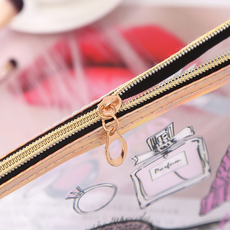 PVC Transparent Cosmetic Bag Korean Fashion Printing Travel Cosmetics Storage Bag Portable Wash Cosmetic Bag Wholesale