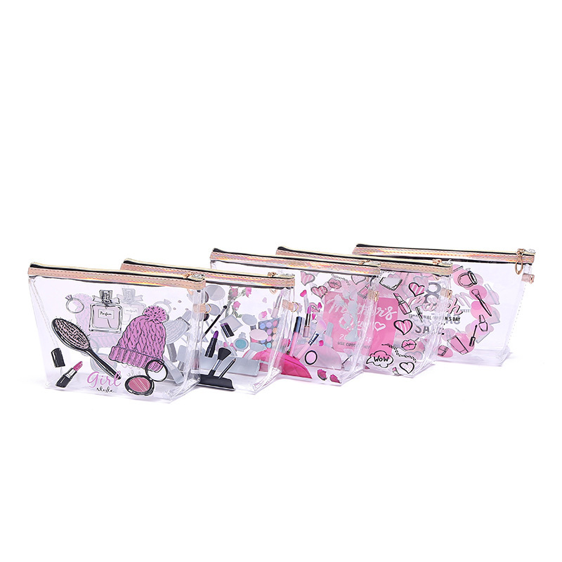 PVC Transparent Cosmetic Bag Korean Fashion Printing Travel Cosmetics Storage Bag Portable Wash Cosmetic Bag Wholesale