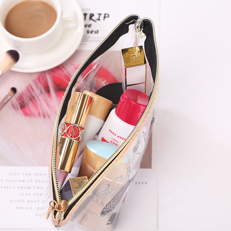 PVC Transparent Cosmetic Bag Korean Fashion Printing Travel Cosmetics Storage Bag Portable Wash Cosmetic Bag Wholesale