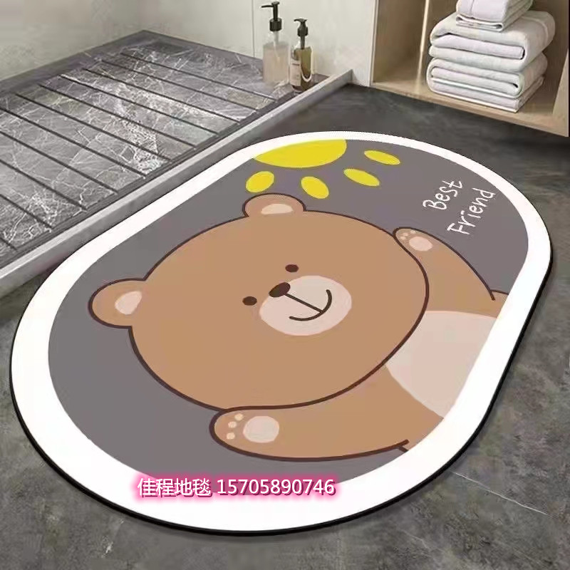 New Oval Cartoon Pattern Fast Water-Absorbing Non-Slip Mat 3D Printing Pad Quick-Drying Foot Mat Carpet Soft Diatom  Mat