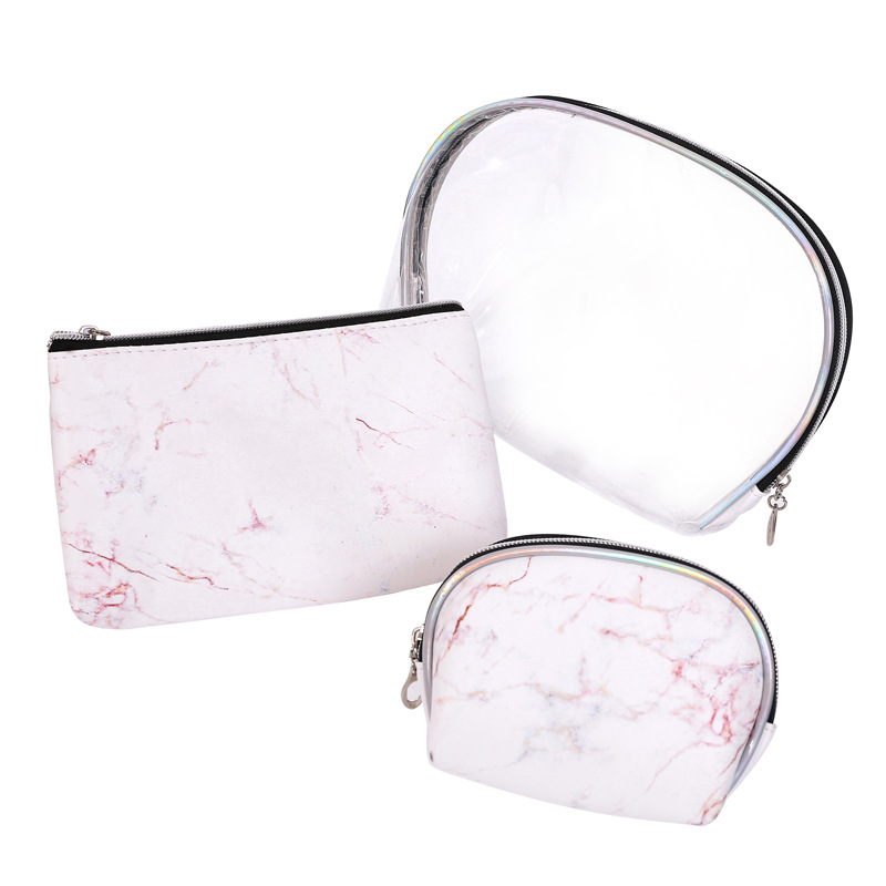 Hot Sale Marble Texture Three-Piece Storage Bag Mother and Child Bag Fashion Transparent Multi-Functional Bag Cosmetic Bag Wholesale