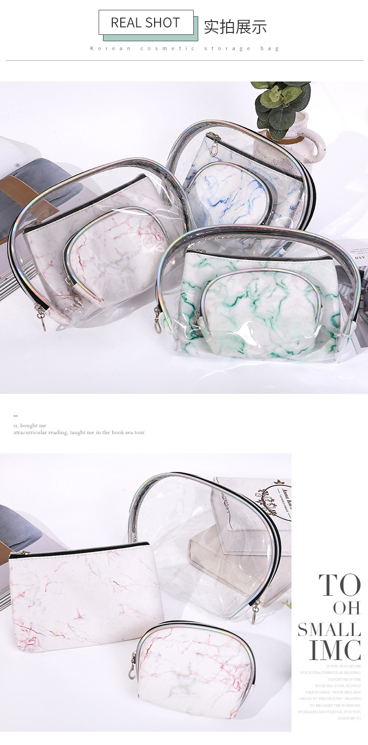 Hot Sale Marble Texture Three-Piece Storage Bag Mother and Child Bag Fashion Transparent Multi-Functional Bag Cosmetic Bag Wholesale