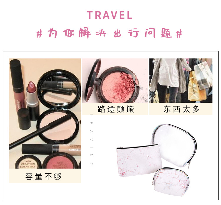 Hot Sale Marble Texture Three-Piece Storage Bag Mother and Child Bag Fashion Transparent Multi-Functional Bag Cosmetic Bag Wholesale