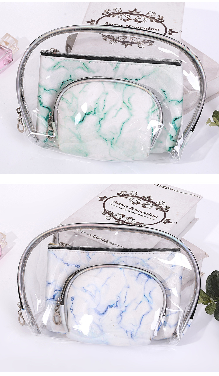 Hot Sale Marble Texture Three-Piece Storage Bag Mother and Child Bag Fashion Transparent Multi-Functional Bag Cosmetic Bag Wholesale
