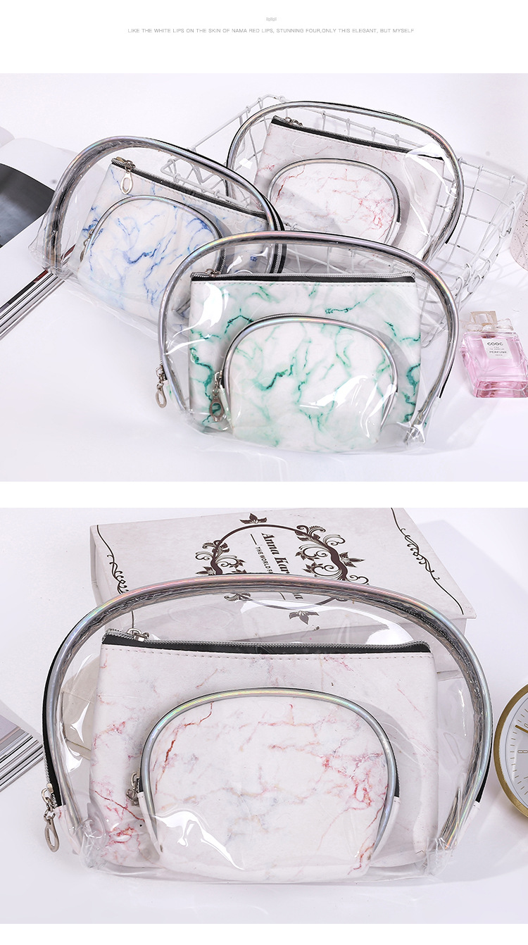 Hot Sale Marble Texture Three-Piece Storage Bag Mother and Child Bag Fashion Transparent Multi-Functional Bag Cosmetic Bag Wholesale