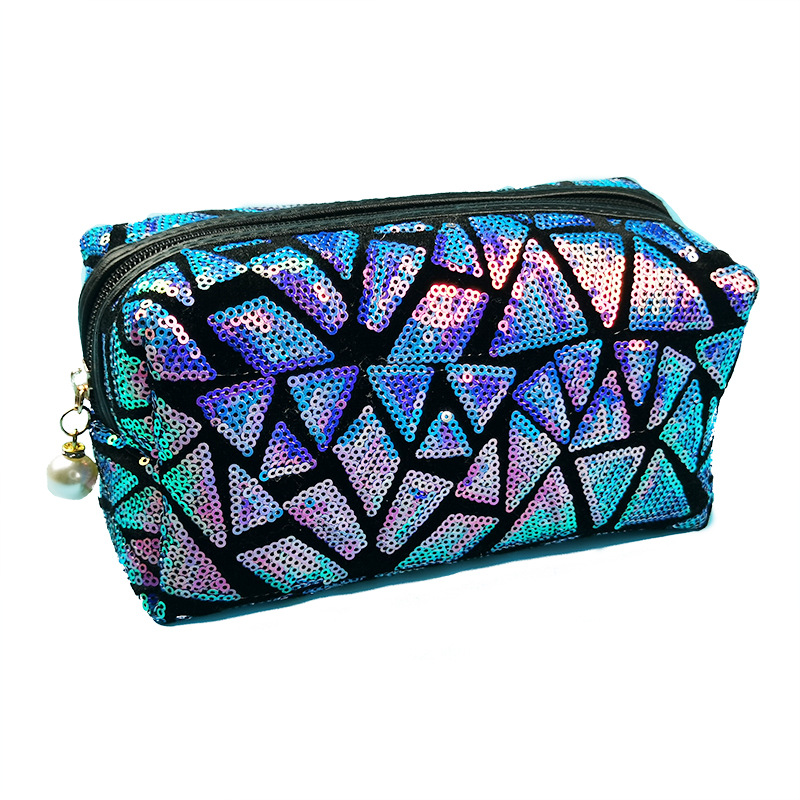 New Square Geometric Pattern Korean Style Octagonal Cosmetic Bag Colorful Sequins Large Capacity Storage Bag Customization