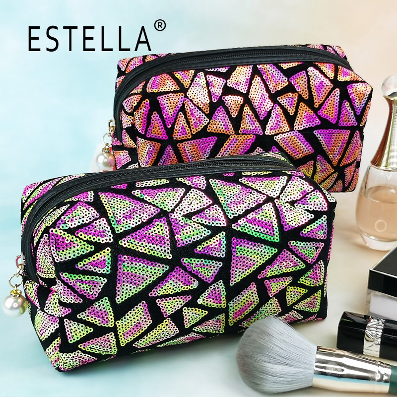 New Square Geometric Pattern Korean Style Octagonal Cosmetic Bag Colorful Sequins Large Capacity Storage Bag Customization New Square Geometric Pattern Korean Style Octagonal Cosmetic Bag Colorful Sequins Large Capacity Storage Bag Customization