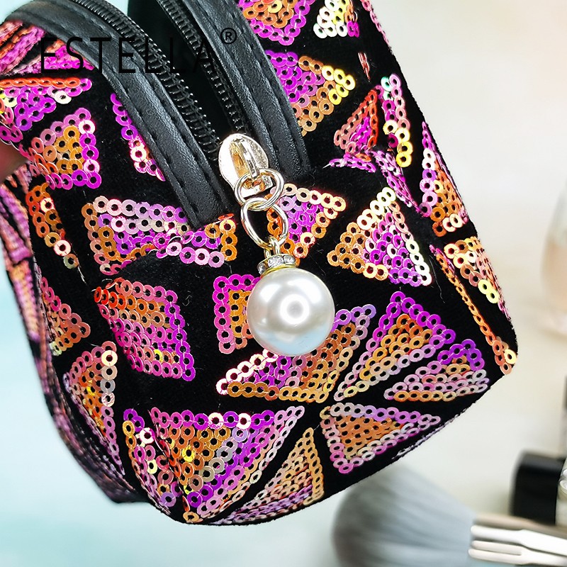 New Square Geometric Pattern Korean Style Octagonal Cosmetic Bag Colorful Sequins Large Capacity Storage Bag Customization New Square Geometric Pattern Korean Style Octagonal Cosmetic Bag Colorful Sequins Large Capacity Storage Bag Customization